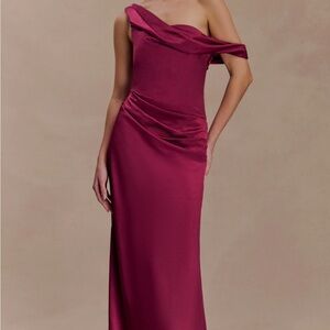 Meshki Dalia Off Shoulder Satin Maxi Dress - Mahogany